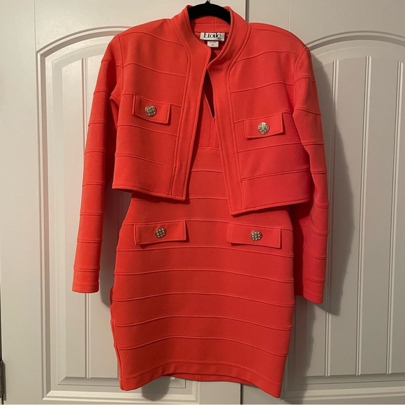 Vintage Etoile Coral 2 Piece Set Dress and Crop Jacket - Picture 1 of 16